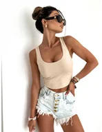 Bluzki damskie - Top bluzka bokserka SILVERO - beżowa - miniaturka - grafika 1