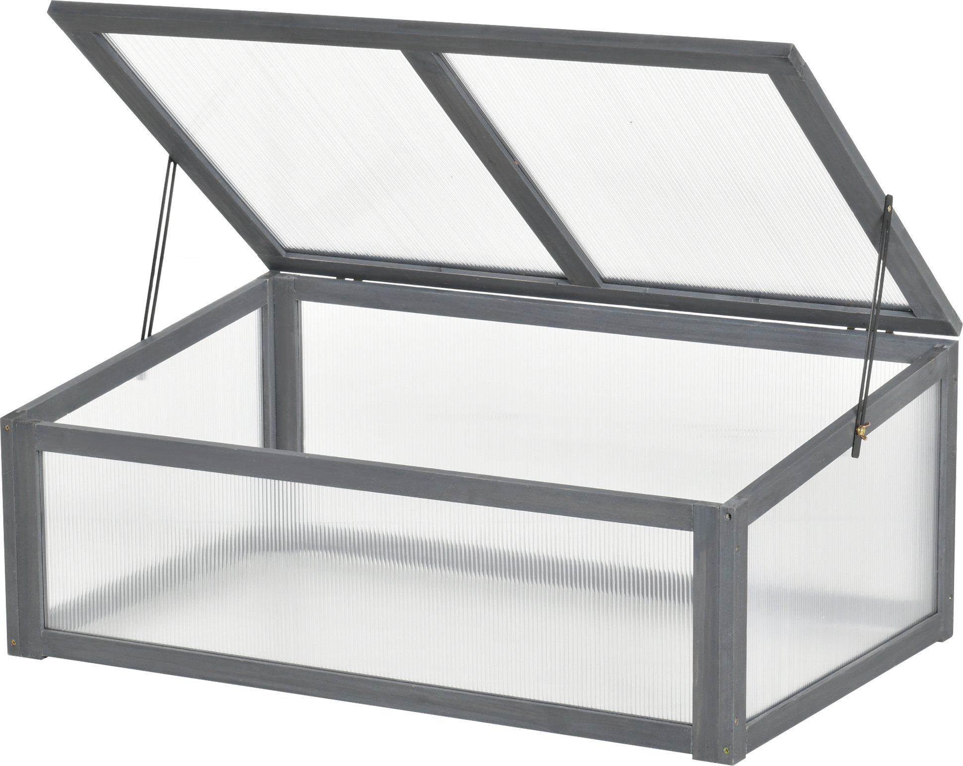 Outsunny drewniana zimna rama, mini szklarnia 100 x 65 x 40 cm, szklarnia z pokrywą, ochrona UV, półprzezroczysta zimna rama, odporna na zimę podniesiona grządka do ogrodu, szara