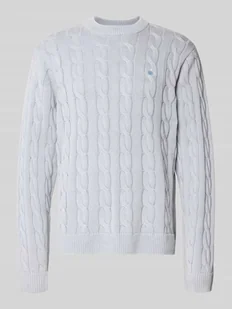 Sweter z dzianiny ze ściegiem warkoczowym i wyhaftowanym logo - Swetry męskie - miniaturka - grafika 1