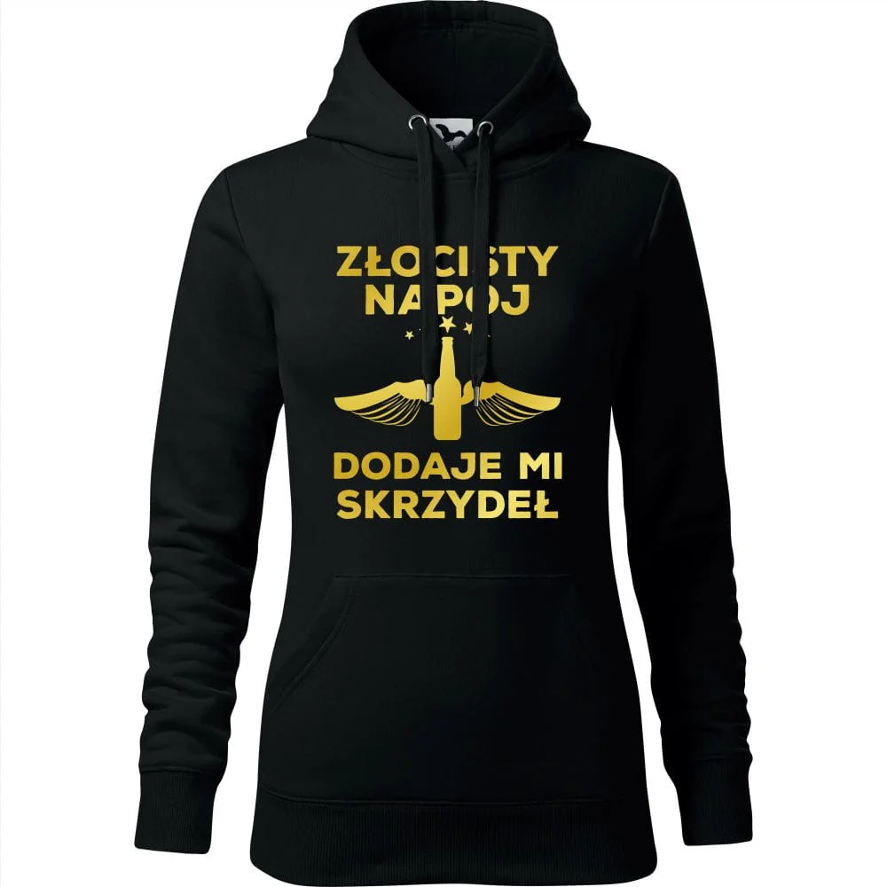Damska Bluza Z Kapturem - Złocisty Napój Dodaje Mi Skrzydeł Czarny Xl