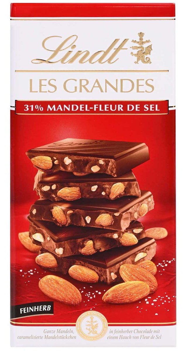 LINDT Les Grandes Mandel Gorzka czekolada z migdałami i solą morską 150g