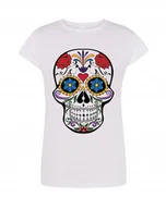 Koszulki i topy damskie - T-Shirt damski nadruk kolorowa czaszka r.S - miniaturka - grafika 1