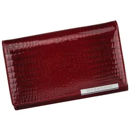 Portfel Damski Skórzany GREGORIO Duży Z Suwakiem Lakierowany RFID GF-112 CZERWONY 15 x 10 x 4 [cm] - Portfele - miniaturka - grafika 1