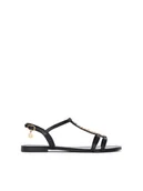 Sandały damskie - Czarne sandały damskie na płaskiej podeszwie - miniaturka - grafika 1