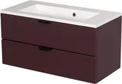 Szafki łazienkowe - Burgundowa szafka łazienkowa wisząca z umywalką czarny uchwyt 80 cm Magnolia - miniaturka - grafika 1