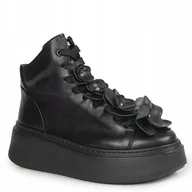 Sneakersy damskie - Czarne sneakersy wysokie damskie CARINII B9729 skóra modne platforma r.39 - miniaturka - grafika 1