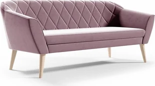 BETTSO Wygodna tapicerowana sofa 3-osobowa w stylu skandynawskim na drewnianych nogach z eleganckimi przeszyciami VIVA 3 Różowa - Sofy i kanapy - miniaturka - grafika 1