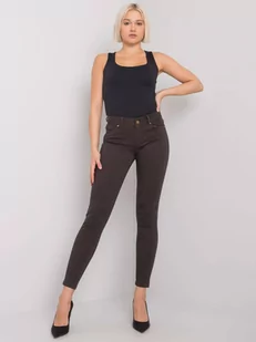 Spodnie jeansowe ciemny brązowy rurki guziki - Spodnie damskie - miniaturka - grafika 1