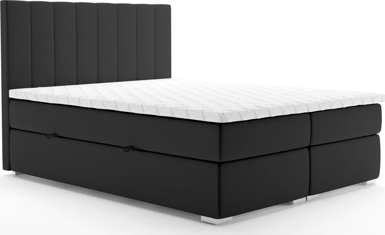 LAVERTO Łóżko kontynentalne SALIMA 180x200 czarne velvet z pojemnikiem