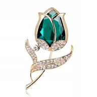 Broszki - PINETS broszka kwiat RÓŻA Zielony Złoty Cyrkonie - miniaturka - grafika 1