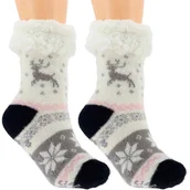 Skarpetki dla dzieci - HIPOALERGICZNE DZIECIECE CIEPŁE SKARPETKI ZIMOWE ANTYPOŚLIZGOWE 28-31 BIAŁE - miniaturka - grafika 1