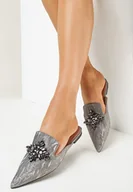Klapki i japonki damskie - Szare Brokatowe Klapki Mule ze Szpiczastym Noskiem w Cyrkonie Vanesine - miniaturka - grafika 1