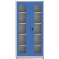 Szafy biurowe - B2B Partner Szafa z półkami spawana ze szklanymi drzwiami, 1950 x 950 x 500 mm, szara/niebieska 178600 - miniaturka - grafika 1