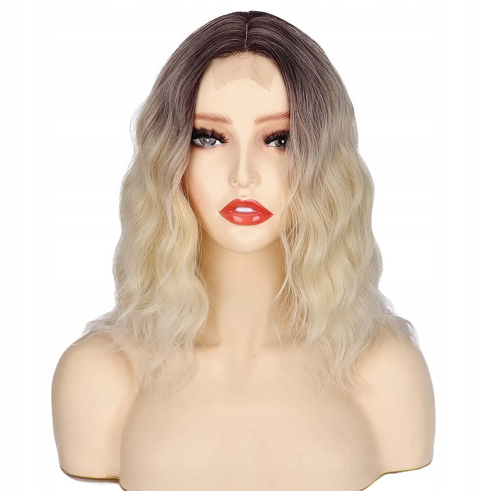 Włosy Peruka Damska Falowana Blond z Czarną Górą