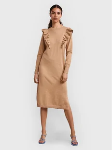 YAS Sukienka dzianinowa Hello 26028127 Beżowy Regular Fit - Sukienki - miniaturka - grafika 1