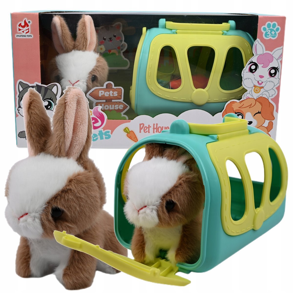 ZAJĄCZEK MASKOTKA Z TRANSPORTEREM KRÓLICZEK ZESTAW DO PIELĘGNACJI ZABAWKA