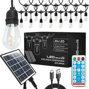 GIRLANDA SOLARNA OGRODOWA ZEWNĘTRZNA 20m 20x żarówka LED LAMPKI + pilot - Lampy ogrodowe GIRLANDA SOLARNA OGRODOWA ZEWNĘTRZNA 20m 20x żarówka LED LAMPKI + pilot - Lampy ogrodowe - miniaturka - grafika 1