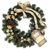 Ozdoby bożonarodzeniowe - Wieniec wianek stroik świąteczny dekorowany kremowy drzwi stół ścianę 35cm - miniaturka - grafika 1