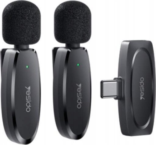 Yesido yesido KR13 Mikrofon MEMS 2szt. na Klips Type-C, Wireless 2.4GHz, BLACK / CZARNY