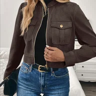 Kurtki damskie - TEMU Europejsko-Amerykańska Krótka Kurtka z Długim Rękawem: Lekka, Stylowa i Uniwersalna Płaszcz na Jesień/Zimę - miniaturka - grafika 1