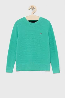 Swetry damskie - Tommy Hilfiger Sweter bawełniany dziecięcy kolor zielony lekki - grafika 1
