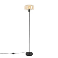 Lampy stojące - QAZQA Lampa podłogowa art deco czarna z bursztynowym szkłem - Bizle - miniaturka - grafika 1