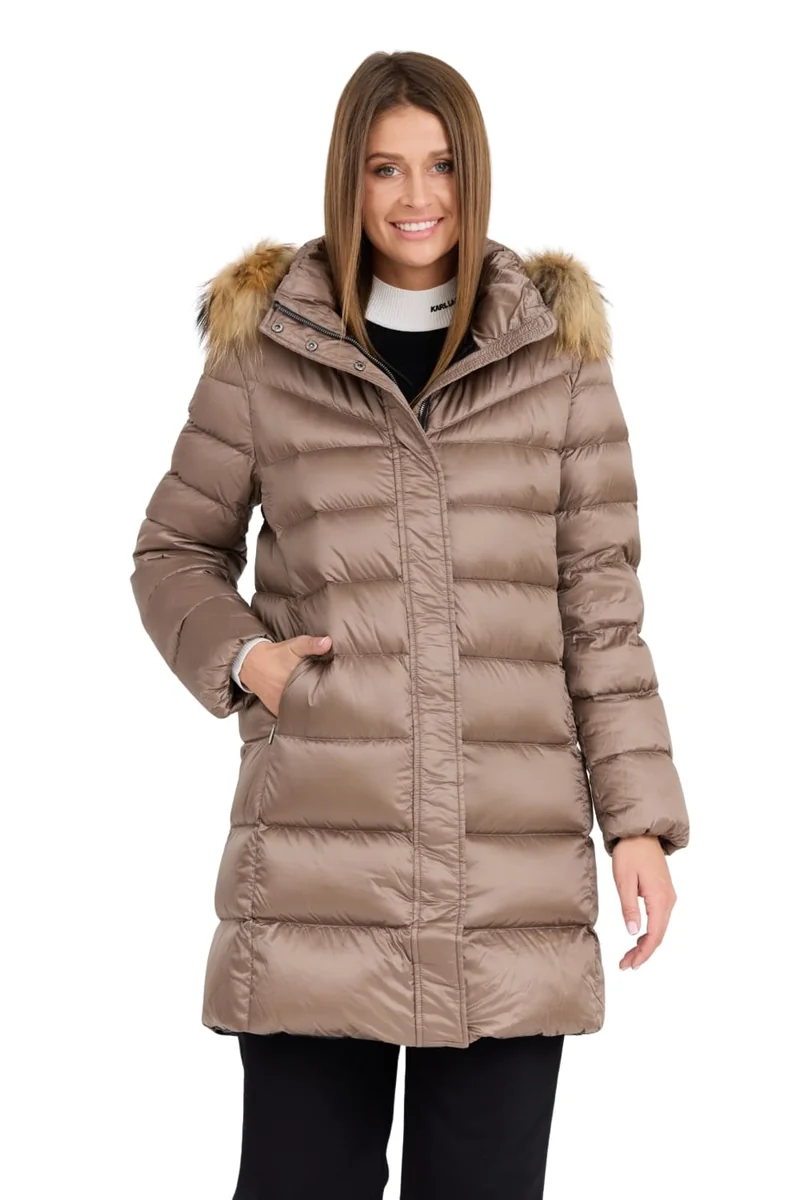 HETREGO Beżowa damska kurtka puchowa Leonie Quilted Woman Jacket With Detached Hood 40 EU - 44 IT