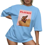 Koszulki i topy damskie - T-SHIRT OVERSIZE LU��NA KOSZULKA PLAYBOY MOTYL USTA NADRUK L SUKIENKA JAKO���� - miniaturka - grafika 1