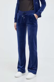 Spodnie damskie - Juicy Couture spodnie dresowe welurowe kolor granatowy z aplikacją - grafika 1