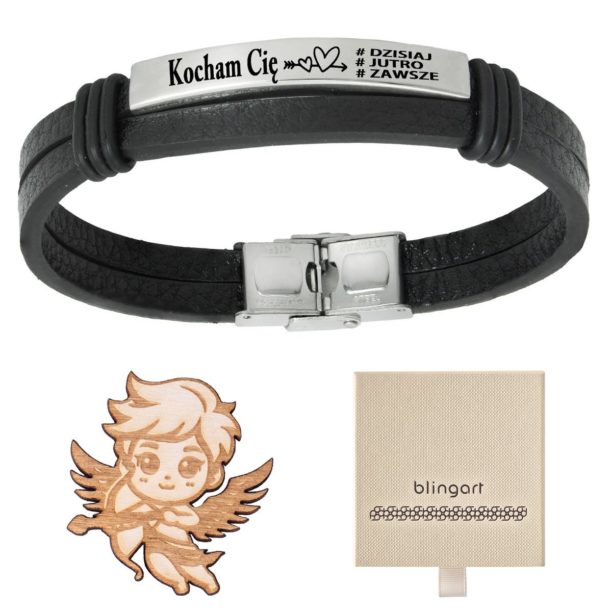 Bransoletka z grawerem skórzana męska czarna