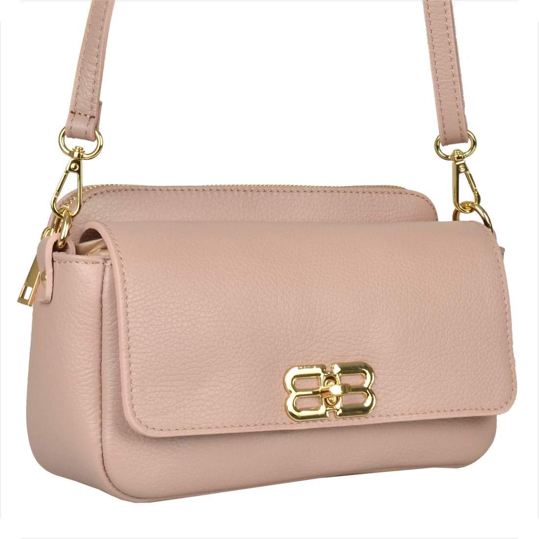 Włoska skórzana torebka listonoszka Borse in Pelle róż pudrowy