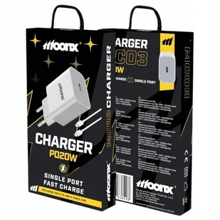 MOONX ładowarka sieciowa MC03 PD 20W 1xUSB-C + kabel USB-C - USB-C Biały - Ładowarki do telefonów - miniaturka - grafika 1