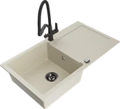 Zlewozmywaki z baterią - Mexen Leo zlewozmywak granitowy 1-komorowy z ociekaczem i baterią kuchenną Duo, beżowy - 6501-69-671701-70-B - miniaturka - grafika 1