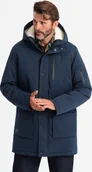 Kurtki męskie - Kurtka męska Ombre Długa męska kurtka parka z kożuszkiem granatowa V2 OM-JALJ-0181 M - miniaturka - grafika 1