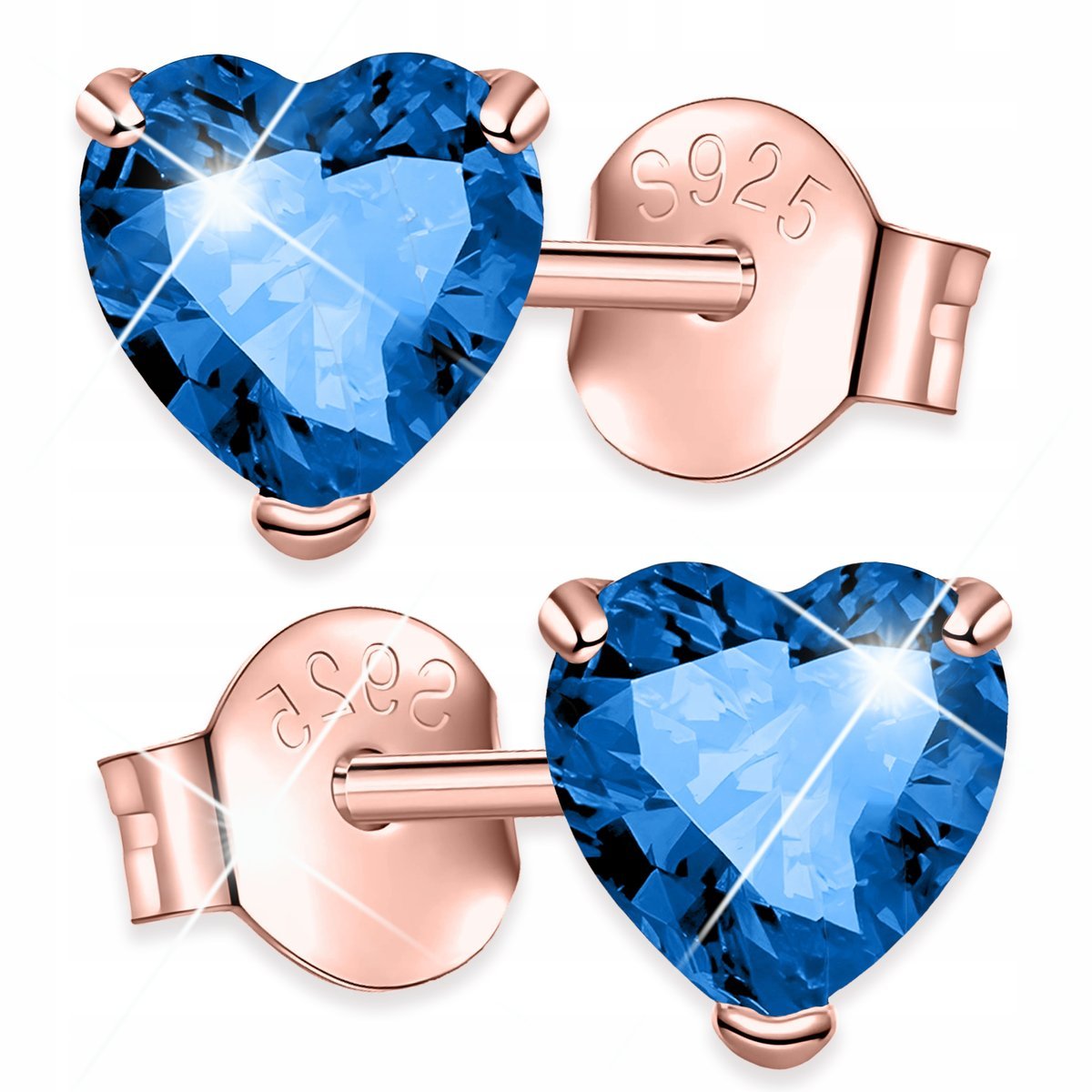 Kolczyki Pozłacane Niebieskie Serca Kryształowe Serduszka Heart SREBRO 925