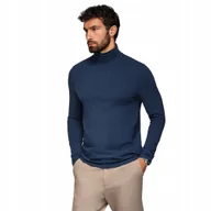 Koszulki męskie - Klasyczny longsleeve męski gładki z golfem granatowy V2 OM-LSCL-0130 r. XXL - miniaturka - grafika 1