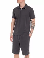 Koszulki męskie - Replay Męska koszulka polo z krótkim rękawem z bawełny, 391 Dark Grey, M - miniaturka - grafika 1