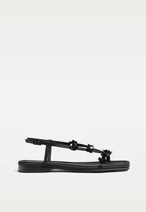 Stradivarius Płaskie sandały z kwiatkami Czarny 36 - Sandały damskie - miniaturka - grafika 1