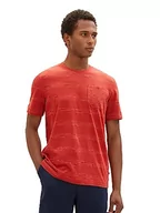 Koszulki męskie - TOM TAILOR Męski t-shirt w paski w stylu spacedye, 32436-Velvet Red Soft Spacedye, XL - miniaturka - grafika 1