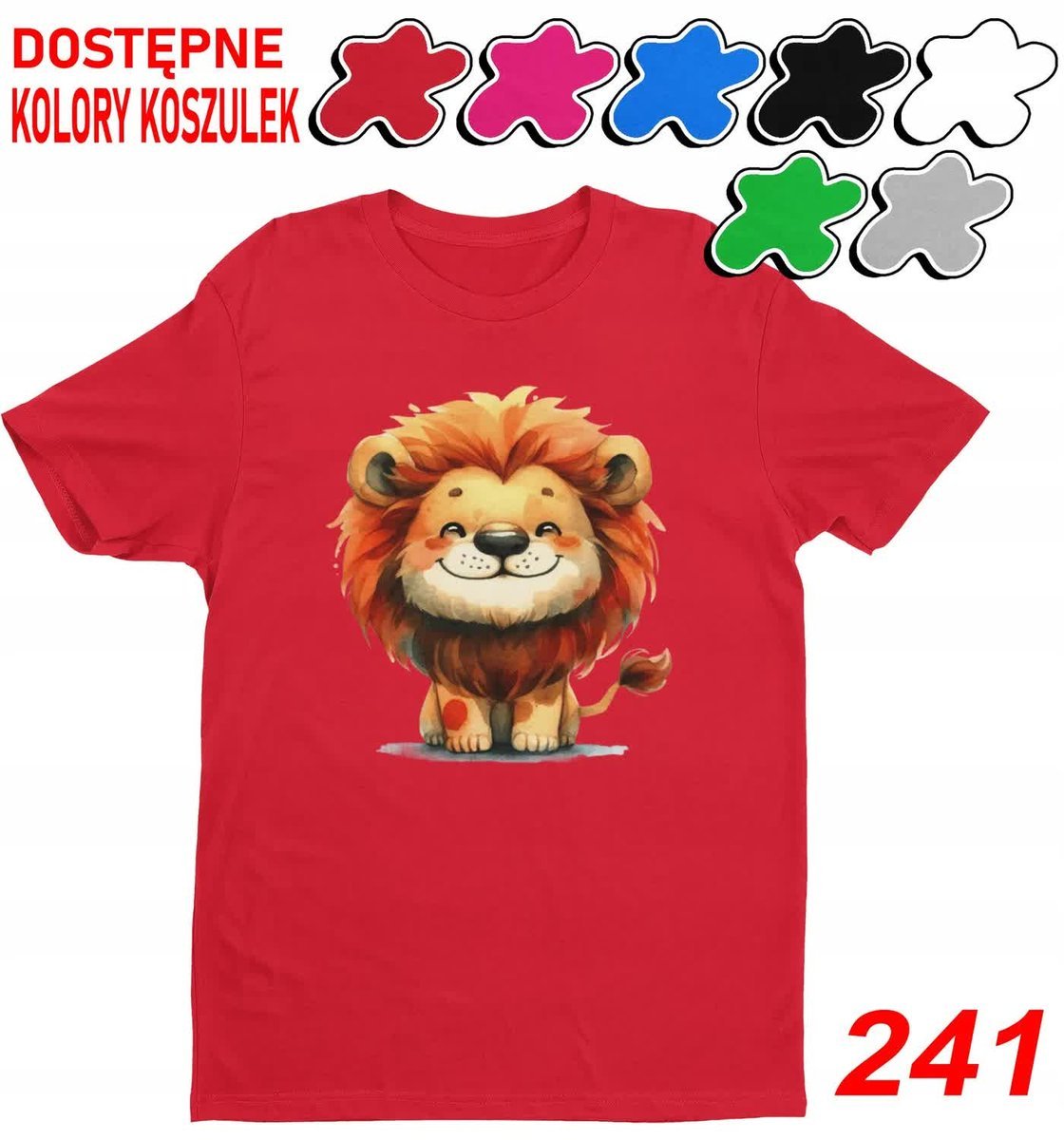 Dziecięca Koszulka T-Shirt Z Nadrukiem Wybór Zwierzęta Jungla Lew-S 122-128