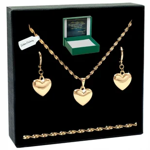 ZŁOTY KOMPLET BIŻUTERII SERCA / ŁAŃCUSZEK ZAWIESZKA KOLCZYKI STAL 60 CM 18K - Zestawy biżuterii dla kobiet - miniaturka - grafika 1