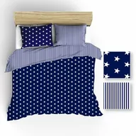Pościel - Extrapościel Pościel bawełniana 140x200 R006 biała granatowa gwiazdki paski 51N 52N - miniaturka - grafika 1