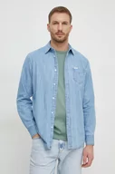 Koszule męskie - Guess koszula jeansowa męska kolor niebieski regular z kołnierzykiem klasycznym - miniaturka - grafika 1