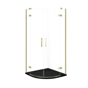 Kabina prysznicowa Cersanit Jota 90x90x195 półokrągła złoty transparentne z brodzikiem tako slim 4cm czarny mat S601-445 - Kabiny prysznicowe - miniaturka - grafika 1
