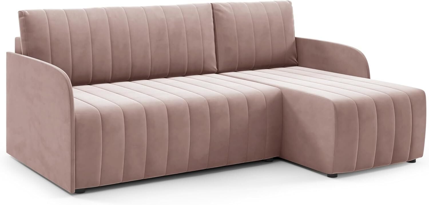 LIKMA Narożnik 208 cm Różowy Rozkładany Otto SLIM Kształt L z Funkcją Spania (200x140 cm) i Pojemnikiem na Pościel Tapicerowana Sofa; Jasmine 61