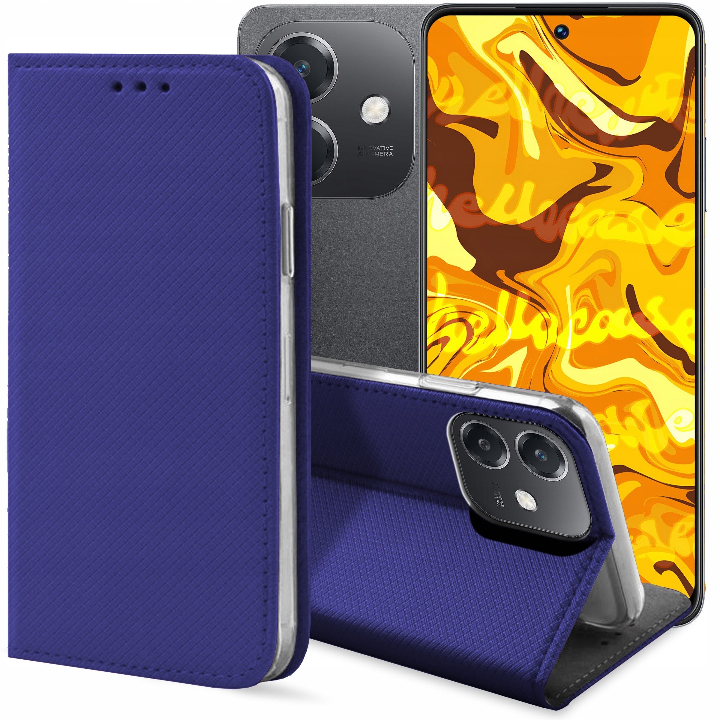 ETUI Z KLAPKĄ DO OPPO A40 GRANATOWE ZAMYKANE MAGNETYCZNE KABURA CASE PLECKI