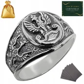 Sygnety - SREBRNY SYGNET MĘSKI OKSYDOWANY ORZEŁ WOJSKOWY SREBRO PRÓBY 925 ROZMIAR 30 - Golden Celebrity - miniaturka - grafika 1