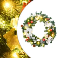 Oświetlenie świąteczne - vidaXL Wieniec świąteczny z lampkami LED, zielony, 60 cm, PVC - miniaturka - grafika 1