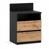 Szafki nocne - Szafka Nocna Stolik Nocny Czarny Dąb Wotan 40CM 2S Półka Meble Do Sypialni - miniaturka - grafika 1