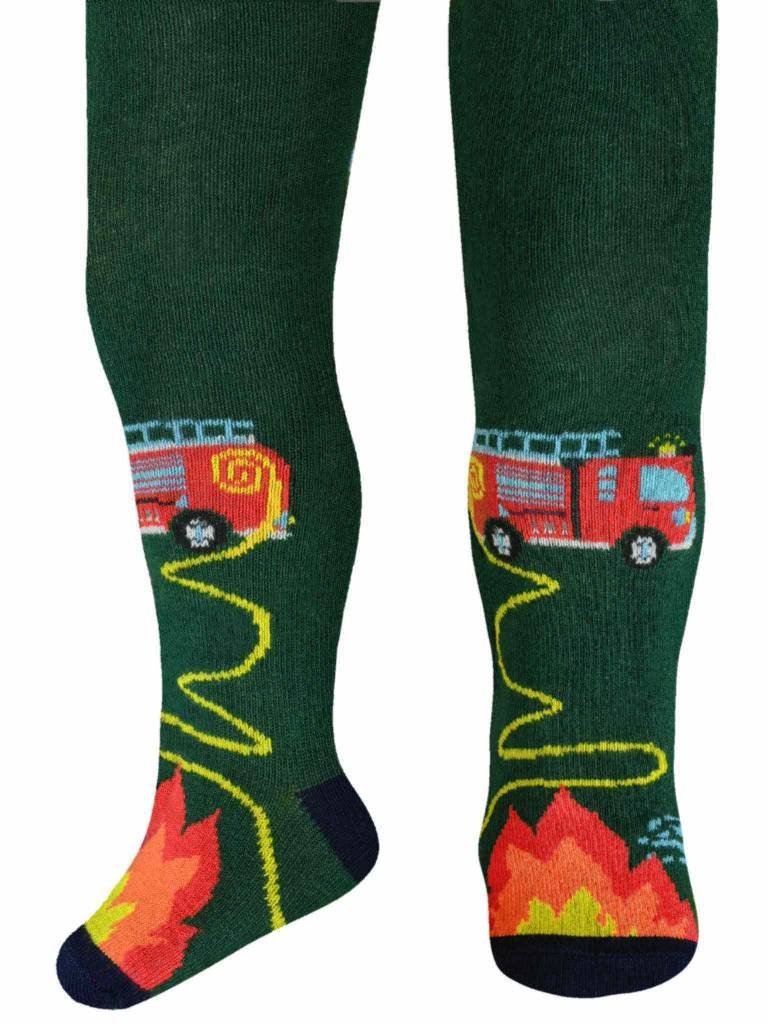 Chłopięce rajstopy bawełniane straż pożarna zielone Milusie r.104/110